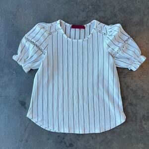 Vintage Y2k White Black Basic Eyelet Women's Pinstriped Blouse Small